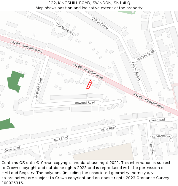 122, KINGSHILL ROAD, SWINDON, SN1 4LQ: Location map and indicative extent of plot