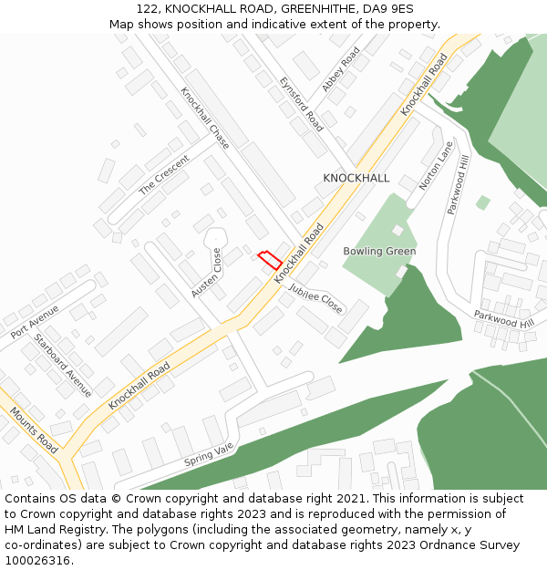 122, KNOCKHALL ROAD, GREENHITHE, DA9 9ES: Location map and indicative extent of plot