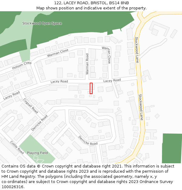 122, LACEY ROAD, BRISTOL, BS14 8NB: Location map and indicative extent of plot