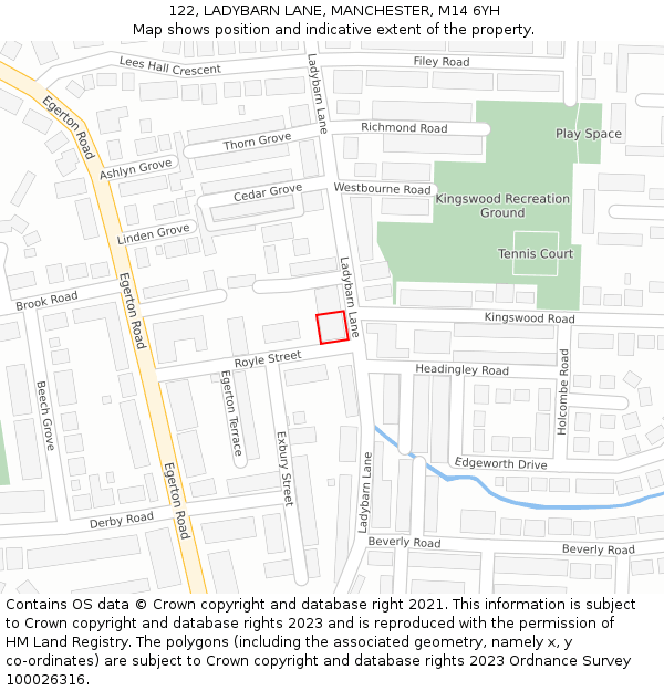 122, LADYBARN LANE, MANCHESTER, M14 6YH: Location map and indicative extent of plot