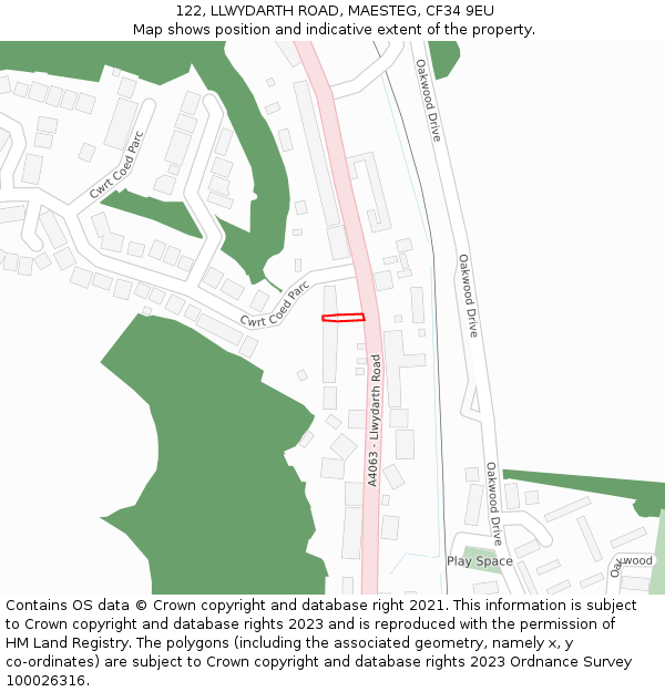 122, LLWYDARTH ROAD, MAESTEG, CF34 9EU: Location map and indicative extent of plot
