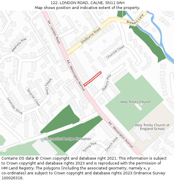 122, LONDON ROAD, CALNE, SN11 0AH: Location map and indicative extent of plot