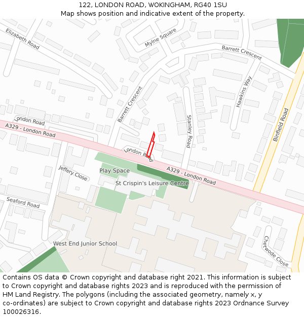 122, LONDON ROAD, WOKINGHAM, RG40 1SU: Location map and indicative extent of plot