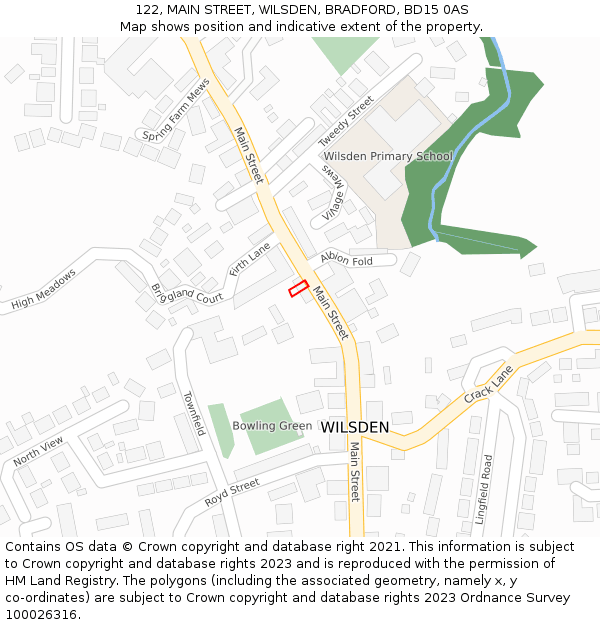 122, MAIN STREET, WILSDEN, BRADFORD, BD15 0AS: Location map and indicative extent of plot