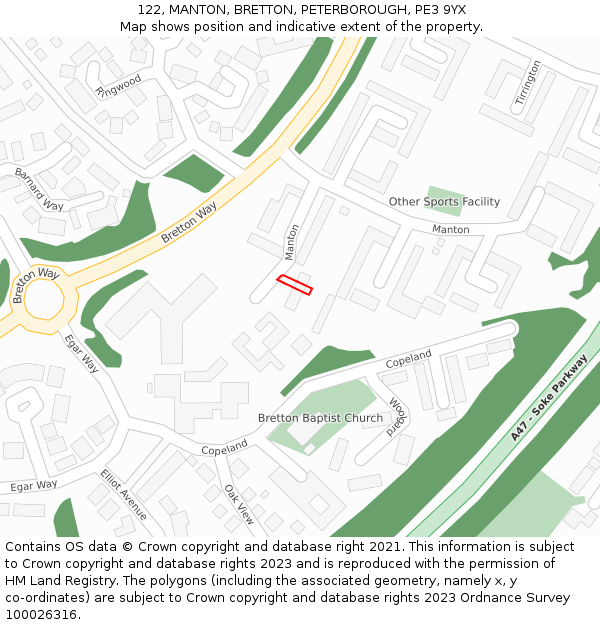 122, MANTON, BRETTON, PETERBOROUGH, PE3 9YX: Location map and indicative extent of plot