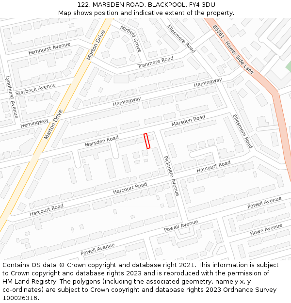 122, MARSDEN ROAD, BLACKPOOL, FY4 3DU: Location map and indicative extent of plot