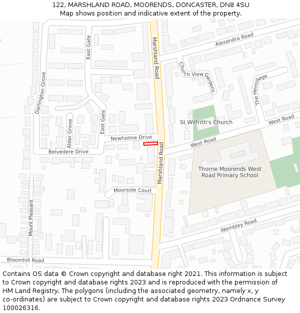 122, MARSHLAND ROAD, MOORENDS, DONCASTER, DN8 4SU: Location map and indicative extent of plot