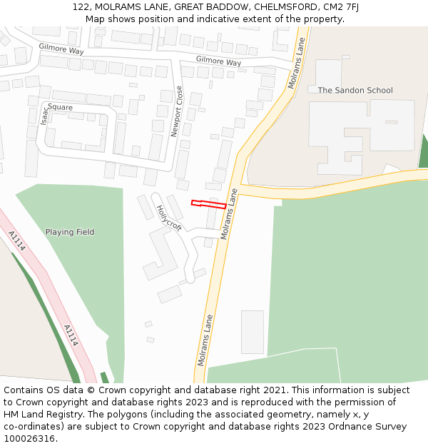 122, MOLRAMS LANE, GREAT BADDOW, CHELMSFORD, CM2 7FJ: Location map and indicative extent of plot