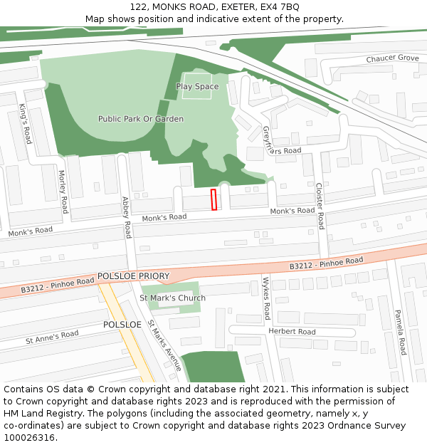 122, MONKS ROAD, EXETER, EX4 7BQ: Location map and indicative extent of plot