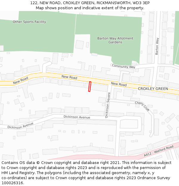 122, NEW ROAD, CROXLEY GREEN, RICKMANSWORTH, WD3 3EP: Location map and indicative extent of plot