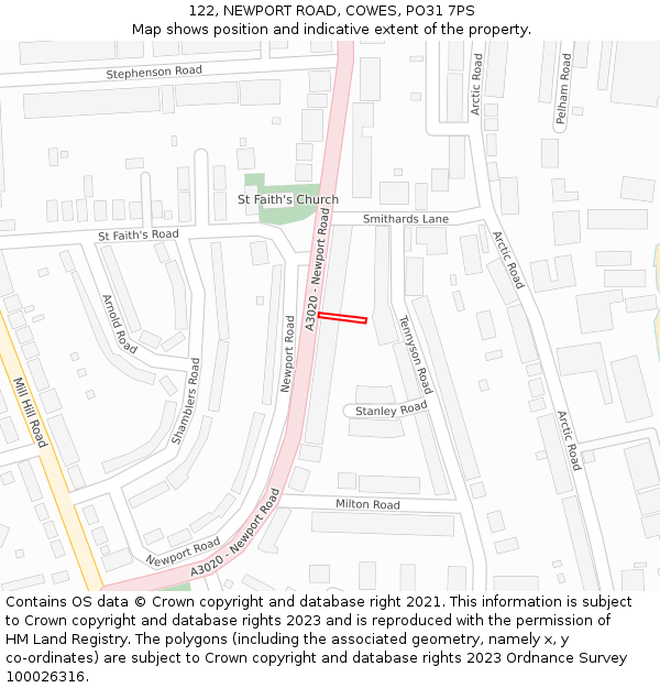 122, NEWPORT ROAD, COWES, PO31 7PS: Location map and indicative extent of plot