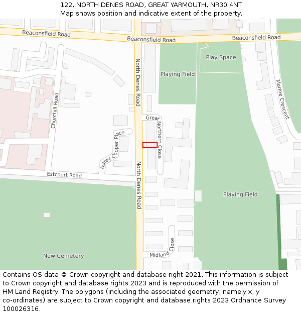 122, NORTH DENES ROAD, GREAT YARMOUTH, NR30 4NT: Location map and indicative extent of plot