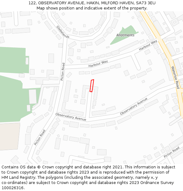122, OBSERVATORY AVENUE, HAKIN, MILFORD HAVEN, SA73 3EU: Location map and indicative extent of plot
