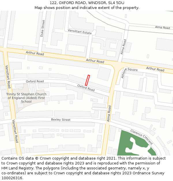 122, OXFORD ROAD, WINDSOR, SL4 5DU: Location map and indicative extent of plot