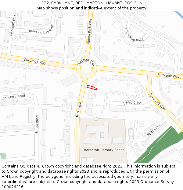 122, PARK LANE, BEDHAMPTON, HAVANT, PO9 3HN: Location map and indicative extent of plot
