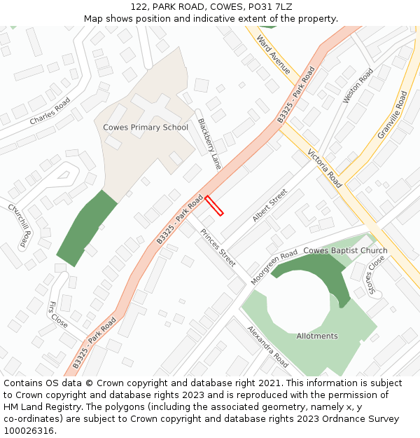 122, PARK ROAD, COWES, PO31 7LZ: Location map and indicative extent of plot