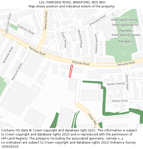 122, PARKSIDE ROAD, BRADFORD, BD5 8EH: Location map and indicative extent of plot