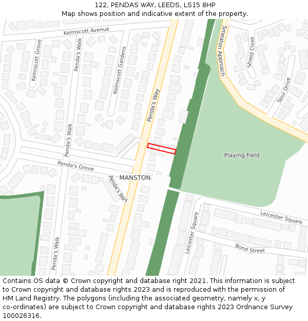 122, PENDAS WAY, LEEDS, LS15 8HP: Location map and indicative extent of plot