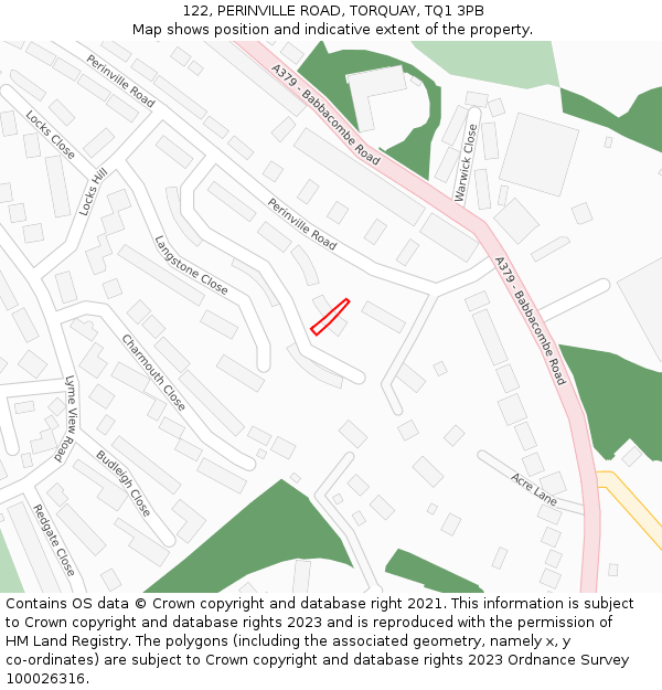 122, PERINVILLE ROAD, TORQUAY, TQ1 3PB: Location map and indicative extent of plot