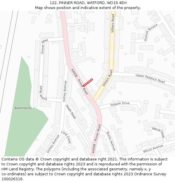 122, PINNER ROAD, WATFORD, WD19 4EH: Location map and indicative extent of plot