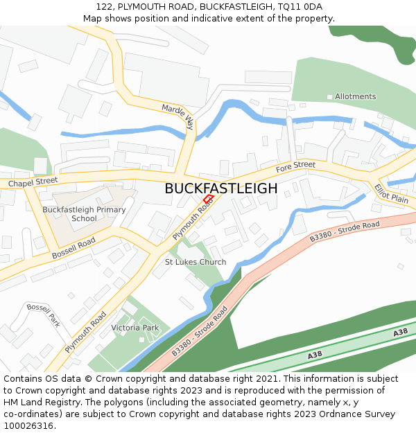 122, PLYMOUTH ROAD, BUCKFASTLEIGH, TQ11 0DA: Location map and indicative extent of plot