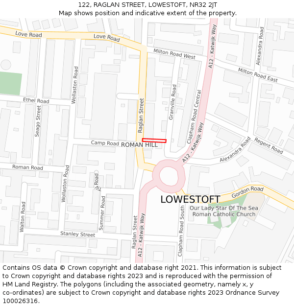 122, RAGLAN STREET, LOWESTOFT, NR32 2JT: Location map and indicative extent of plot