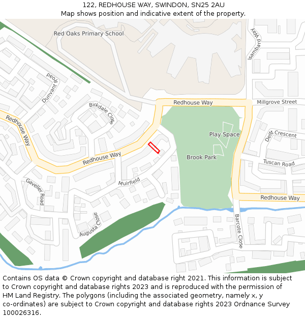 122, REDHOUSE WAY, SWINDON, SN25 2AU: Location map and indicative extent of plot