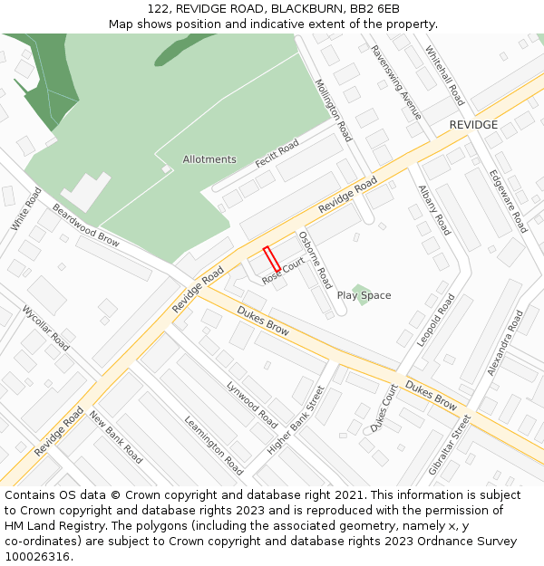 122, REVIDGE ROAD, BLACKBURN, BB2 6EB: Location map and indicative extent of plot