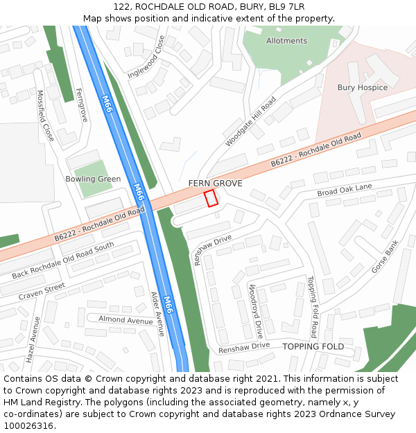 122, ROCHDALE OLD ROAD, BURY, BL9 7LR: Location map and indicative extent of plot