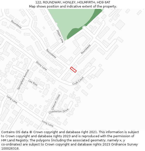 122, ROUNDWAY, HONLEY, HOLMFIRTH, HD9 6AT: Location map and indicative extent of plot