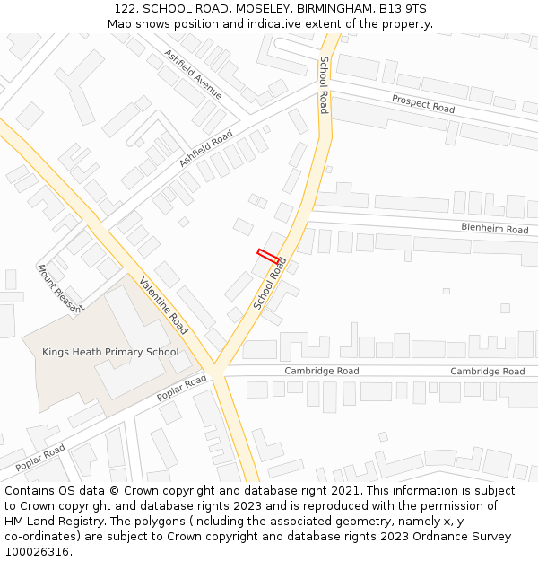 122, SCHOOL ROAD, MOSELEY, BIRMINGHAM, B13 9TS: Location map and indicative extent of plot
