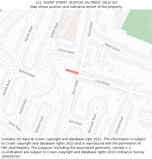 122, SHORT STREET, BURTON-ON-TRENT, DE15 9LT: Location map and indicative extent of plot