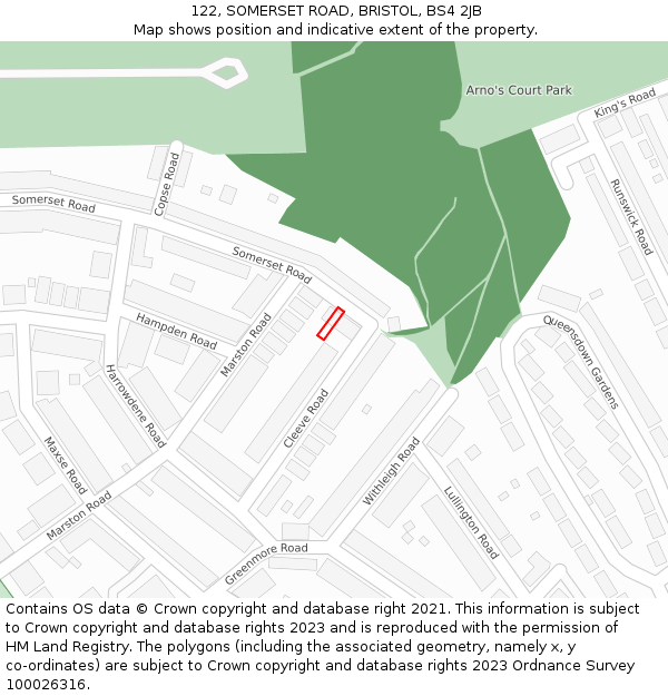 122, SOMERSET ROAD, BRISTOL, BS4 2JB: Location map and indicative extent of plot
