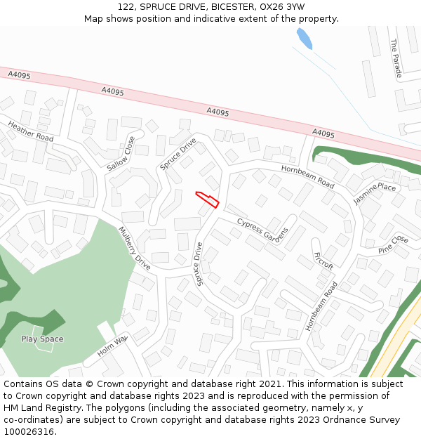 122, SPRUCE DRIVE, BICESTER, OX26 3YW: Location map and indicative extent of plot