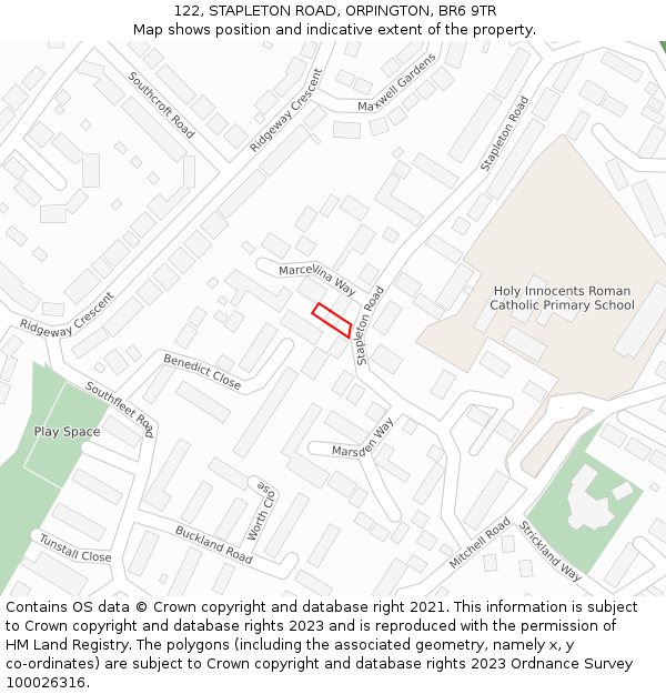 122, STAPLETON ROAD, ORPINGTON, BR6 9TR: Location map and indicative extent of plot