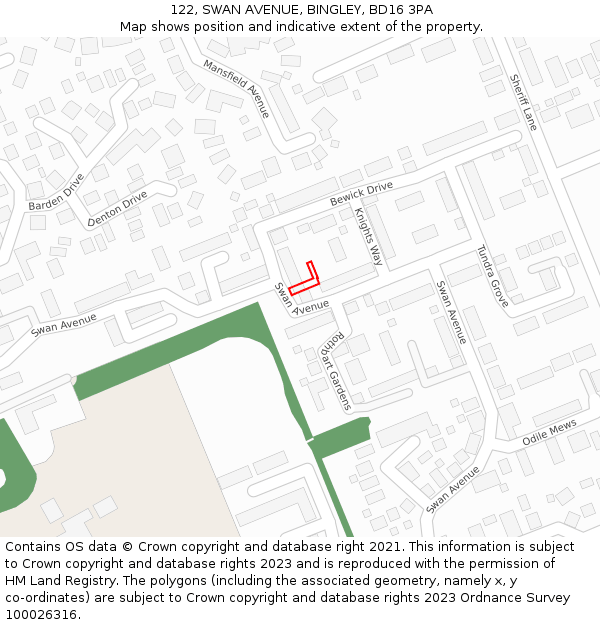 122, SWAN AVENUE, BINGLEY, BD16 3PA: Location map and indicative extent of plot