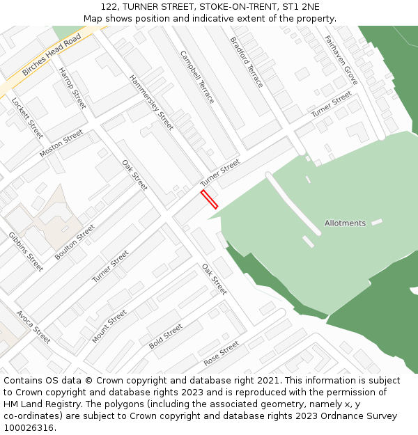 122, TURNER STREET, STOKE-ON-TRENT, ST1 2NE: Location map and indicative extent of plot