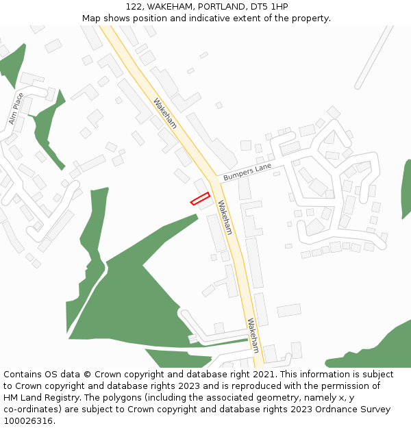 122, WAKEHAM, PORTLAND, DT5 1HP: Location map and indicative extent of plot