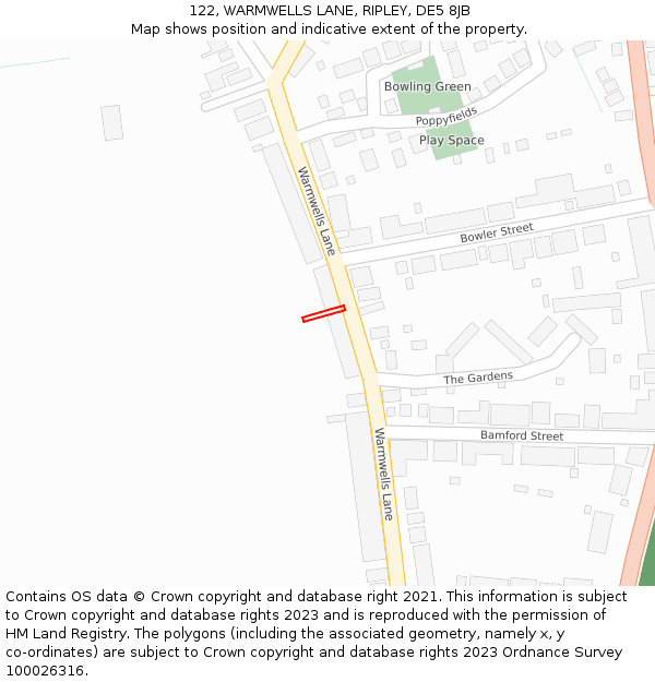 122, WARMWELLS LANE, RIPLEY, DE5 8JB: Location map and indicative extent of plot