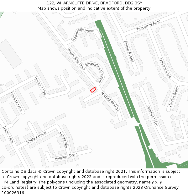 122, WHARNCLIFFE DRIVE, BRADFORD, BD2 3SY: Location map and indicative extent of plot