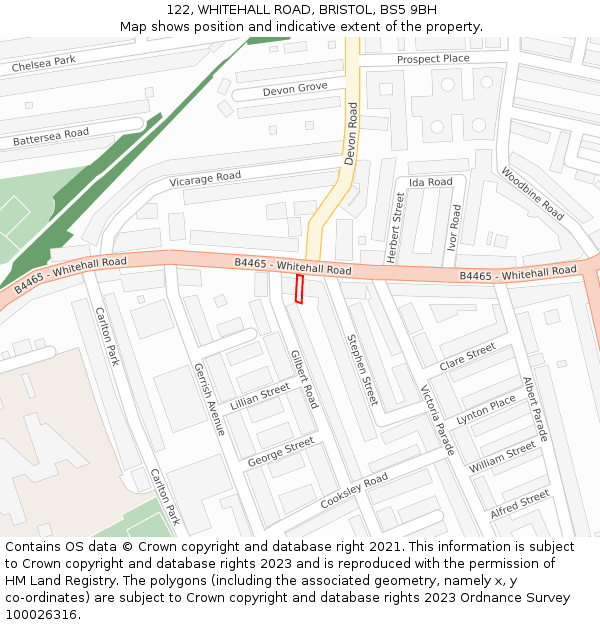 122, WHITEHALL ROAD, BRISTOL, BS5 9BH: Location map and indicative extent of plot