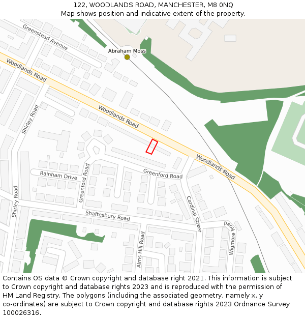 122, WOODLANDS ROAD, MANCHESTER, M8 0NQ: Location map and indicative extent of plot