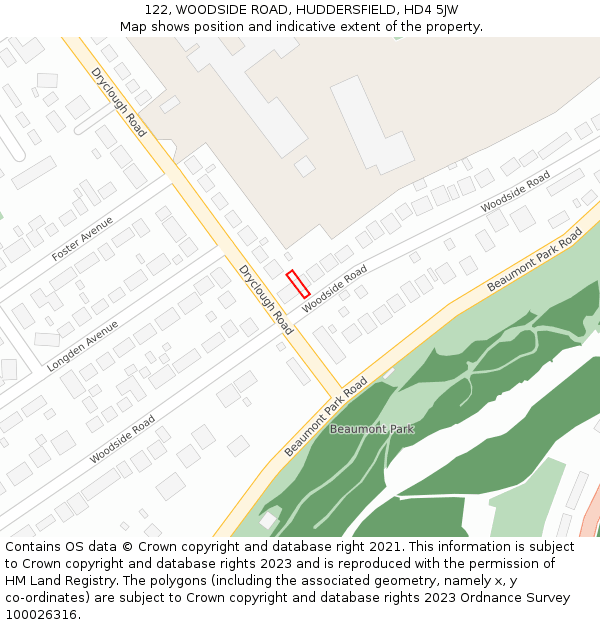 122, WOODSIDE ROAD, HUDDERSFIELD, HD4 5JW: Location map and indicative extent of plot