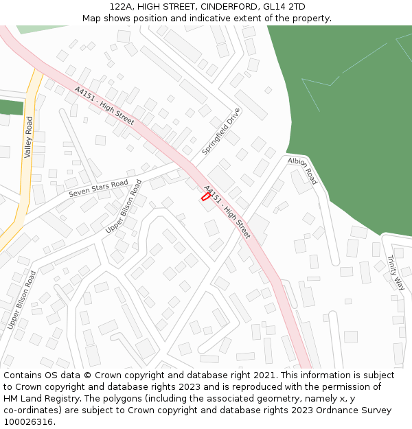 122A, HIGH STREET, CINDERFORD, GL14 2TD: Location map and indicative extent of plot