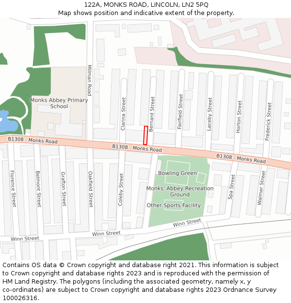 122A, MONKS ROAD, LINCOLN, LN2 5PQ: Location map and indicative extent of plot