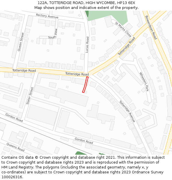 122A, TOTTERIDGE ROAD, HIGH WYCOMBE, HP13 6EX: Location map and indicative extent of plot