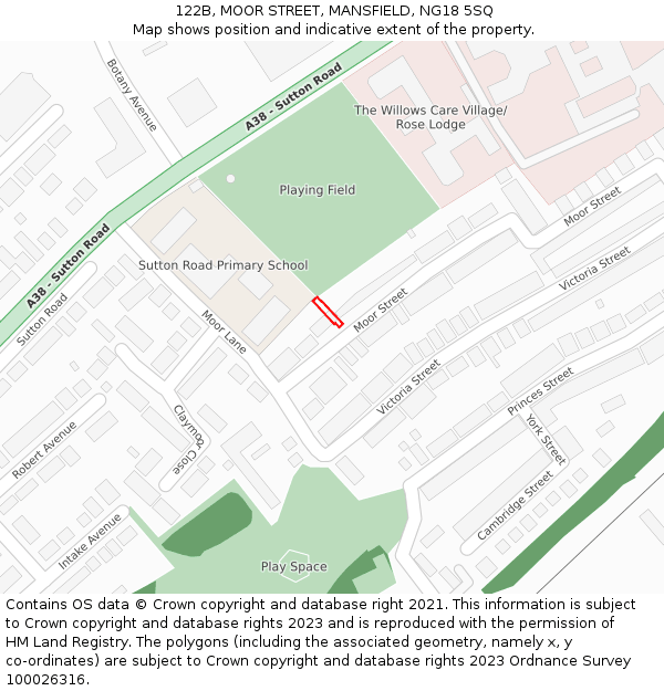 122B, MOOR STREET, MANSFIELD, NG18 5SQ: Location map and indicative extent of plot