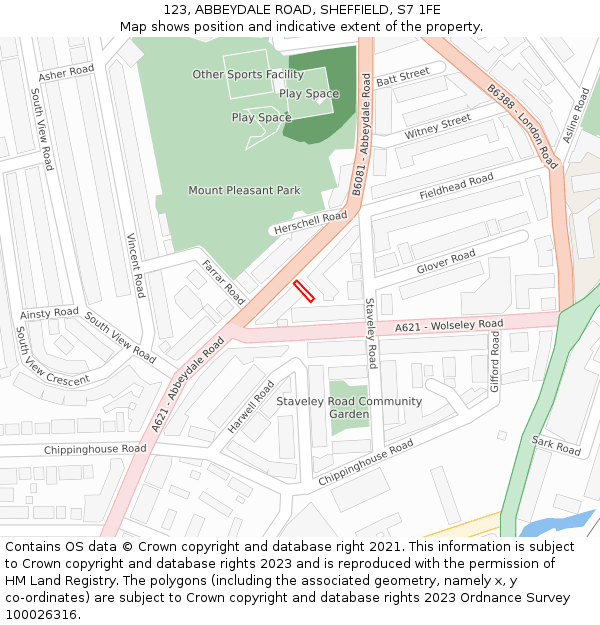 123, ABBEYDALE ROAD, SHEFFIELD, S7 1FE: Location map and indicative extent of plot
