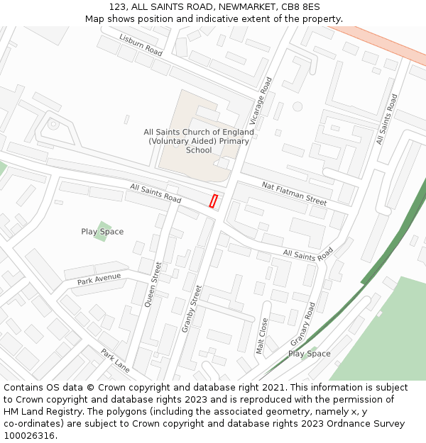 123, ALL SAINTS ROAD, NEWMARKET, CB8 8ES: Location map and indicative extent of plot