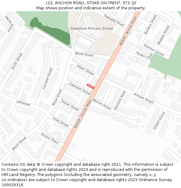 123, ANCHOR ROAD, STOKE-ON-TRENT, ST3 1JY: Location map and indicative extent of plot